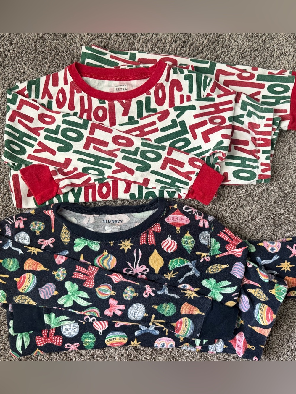 Old Navy kids and Carter’s kids boys Christmas pajama sets.